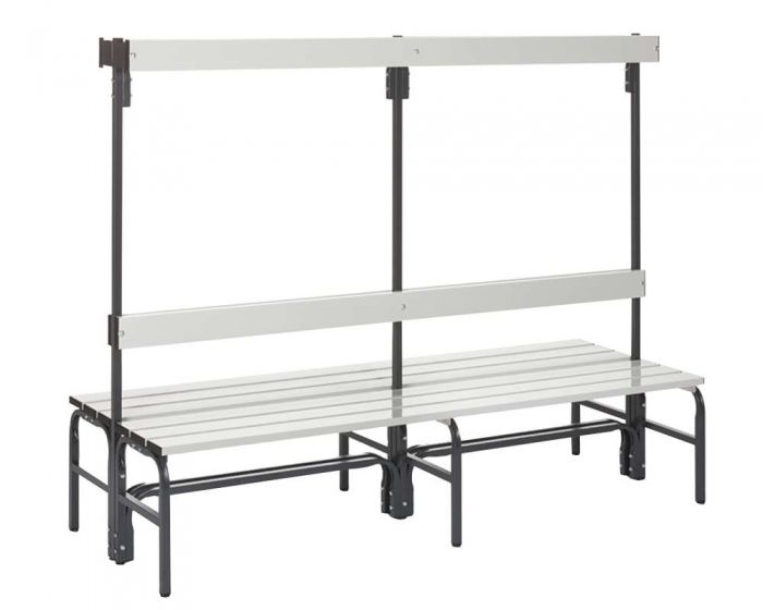 Umkleidebank doppelseitig mit Rückenlehne Sitzfläche Alu für Feuchtbereich