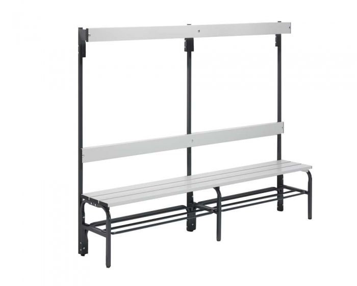 Umkleidebank einseitig mit  Rückenlehne Sitzfläche Alu für Feuchtbereich